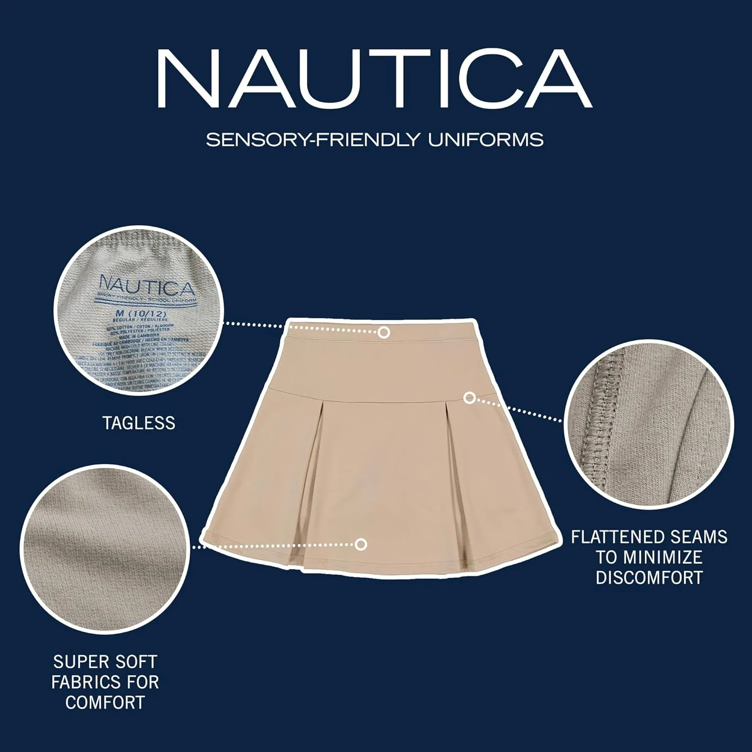 Nautica Girls' School Uniform Sensory-Friendly Performance Pleated Scooter