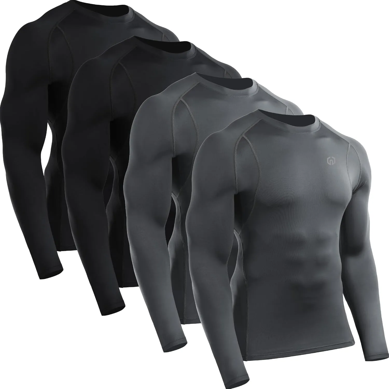 NELEUS 4 Pack Men's Workout Long Sleeve Shirts Compression Dry Fit Muscle Tops