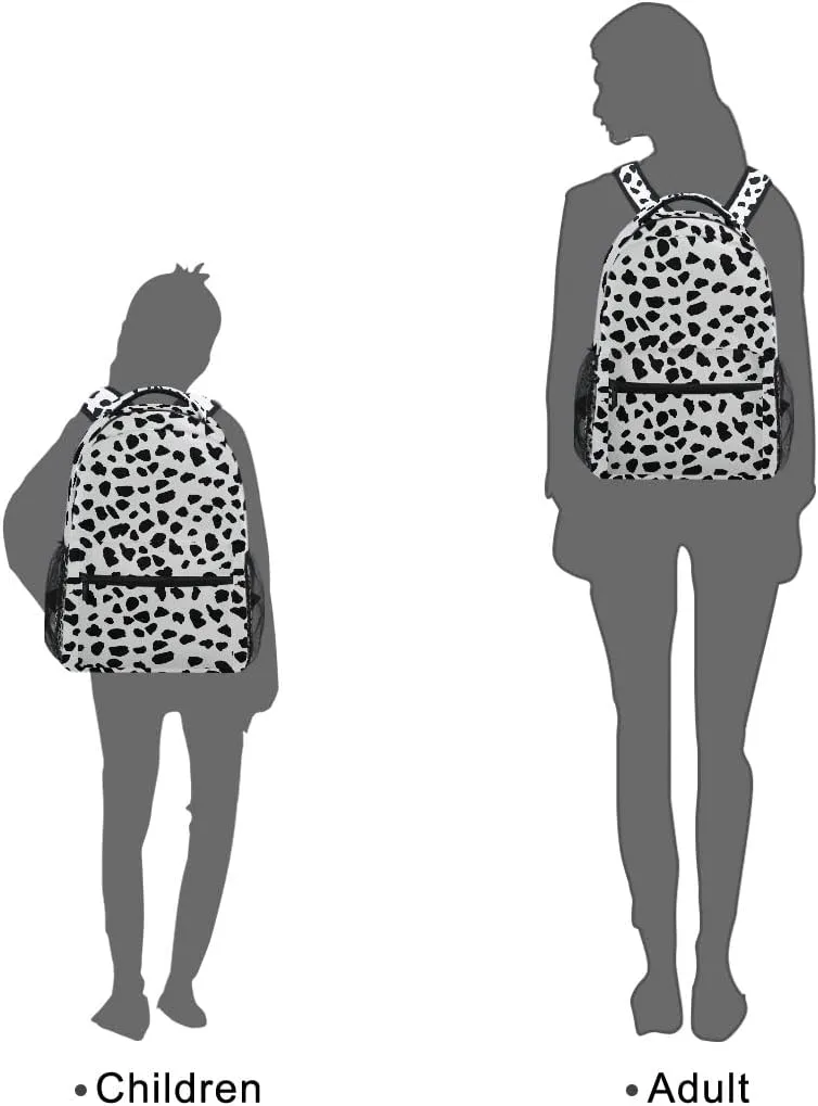 Nerxy Cow Dots Backpack for School - Cow Spots School Backpack White Black Dalmatians Dots School Bag Laptop Book Bag Fits 14 Inch Laptop Rucksack Daypack