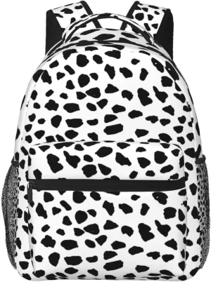 Nerxy Cow Dots Backpack for School - Cow Spots School Backpack White Black Dalmatians Dots School Bag Laptop Book Bag Fits 14 Inch Laptop Rucksack Daypack