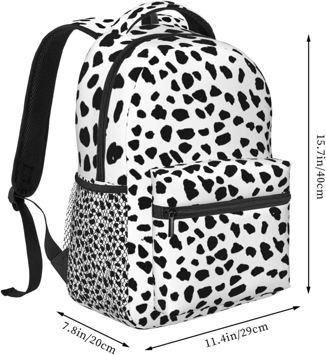 Nerxy Cow Dots Backpack for School - Cow Spots School Backpack White Black Dalmatians Dots School Bag Laptop Book Bag Fits 14 Inch Laptop Rucksack Daypack