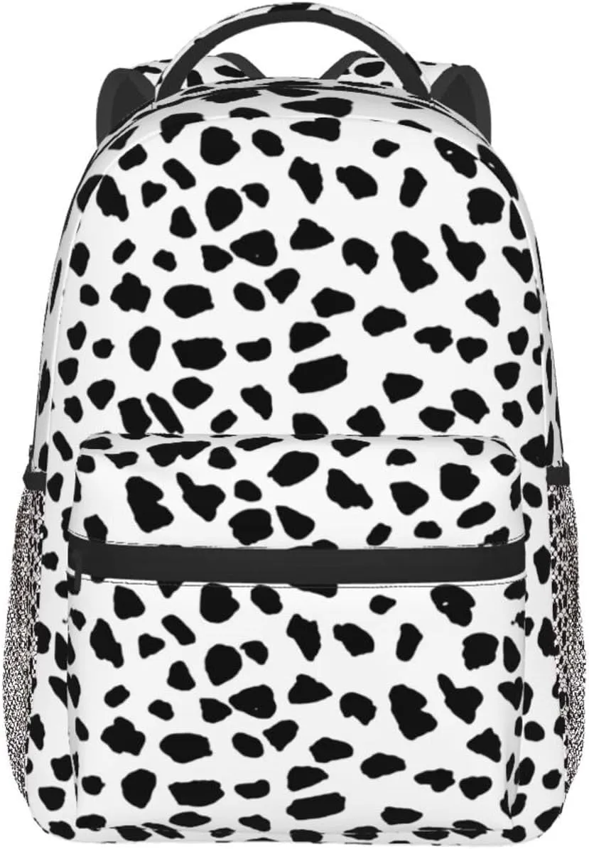 Nerxy Cow Dots Backpack for School - Cow Spots School Backpack White Black Dalmatians Dots School Bag Laptop Book Bag Fits 14 Inch Laptop Rucksack Daypack
