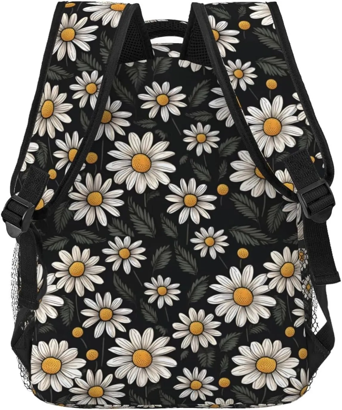 Nerxy Daisy Flowers Backpack for School - Black Floral Backpack Botanical Blossom School Bag Daily Laptop Book Bag Fits 14 Inch Laptop Rucksack Daypack