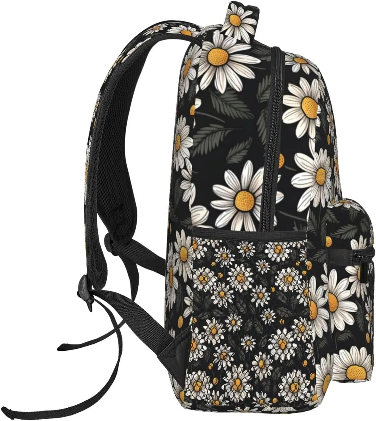 Nerxy Daisy Flowers Backpack for School - Black Floral Backpack Botanical Blossom School Bag Daily Laptop Book Bag Fits 14 Inch Laptop Rucksack Daypack