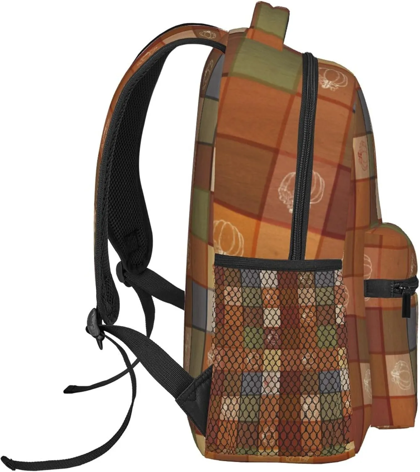 Nerxy Fall Pumpkin Backpack for School - Buffalo Plaid Backpack Wooden Pumpkins School Bag Wood Daily Laptop Book Bag Rucksack Daypack
