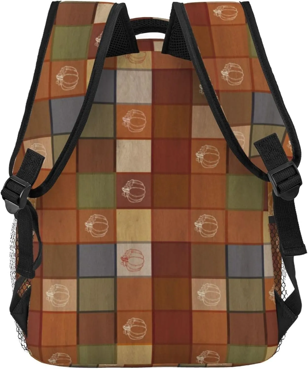 Nerxy Fall Pumpkin Backpack for School - Buffalo Plaid Backpack Wooden Pumpkins School Bag Wood Daily Laptop Book Bag Rucksack Daypack