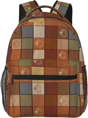 Nerxy Fall Pumpkin Backpack for School - Buffalo Plaid Backpack Wooden Pumpkins School Bag Wood Daily Laptop Book Bag Rucksack Daypack