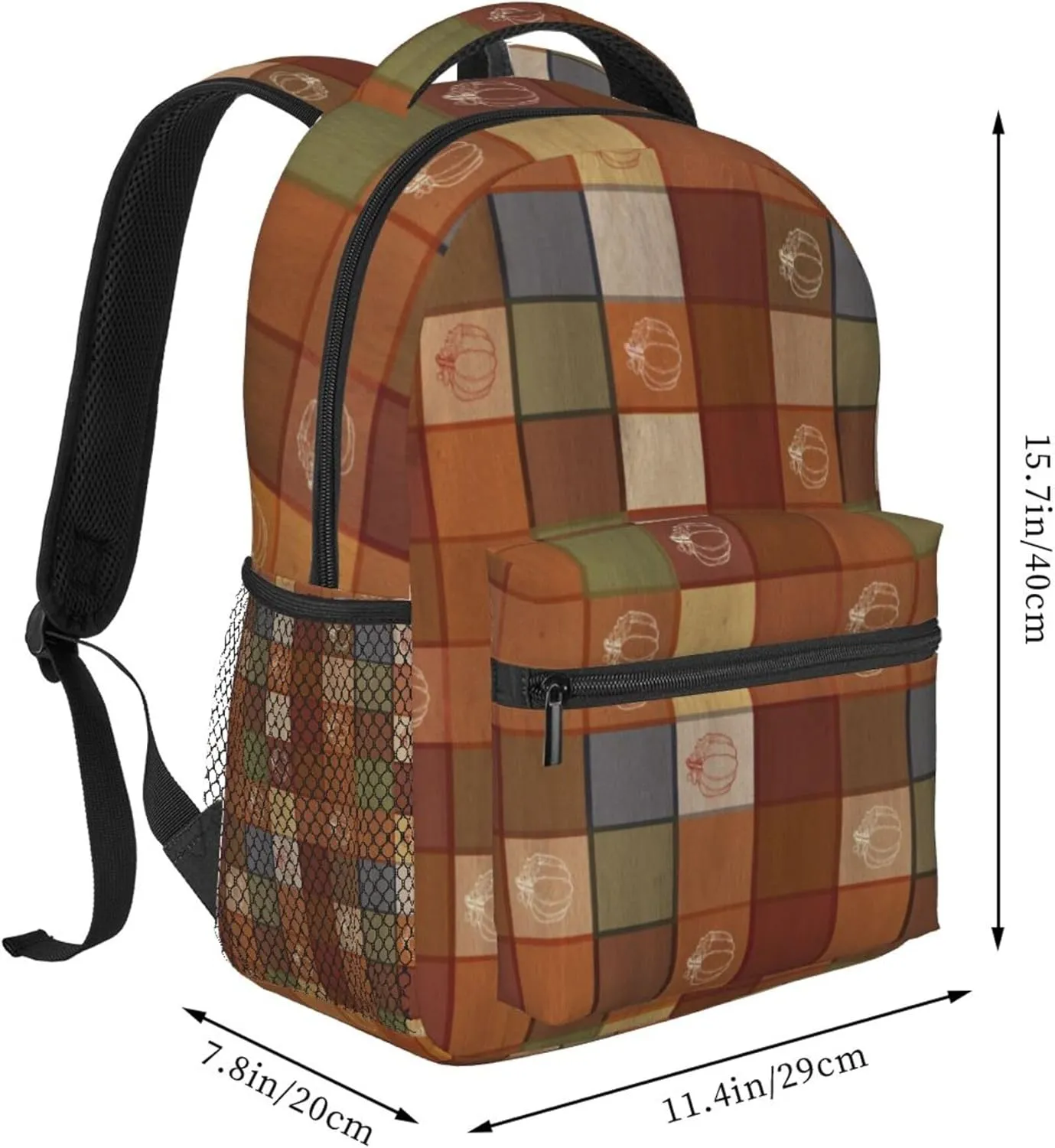 Nerxy Fall Pumpkin Backpack for School - Buffalo Plaid Backpack Wooden Pumpkins School Bag Wood Daily Laptop Book Bag Rucksack Daypack