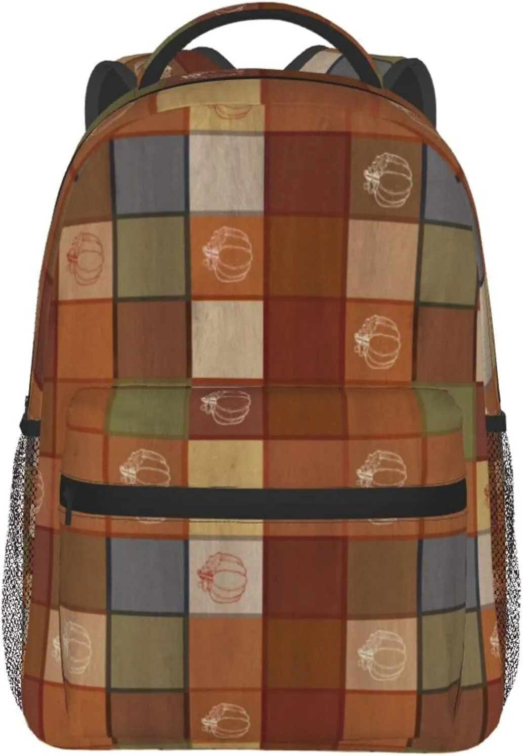 Nerxy Fall Pumpkin Backpack for School - Buffalo Plaid Backpack Wooden Pumpkins School Bag Wood Daily Laptop Book Bag Rucksack Daypack