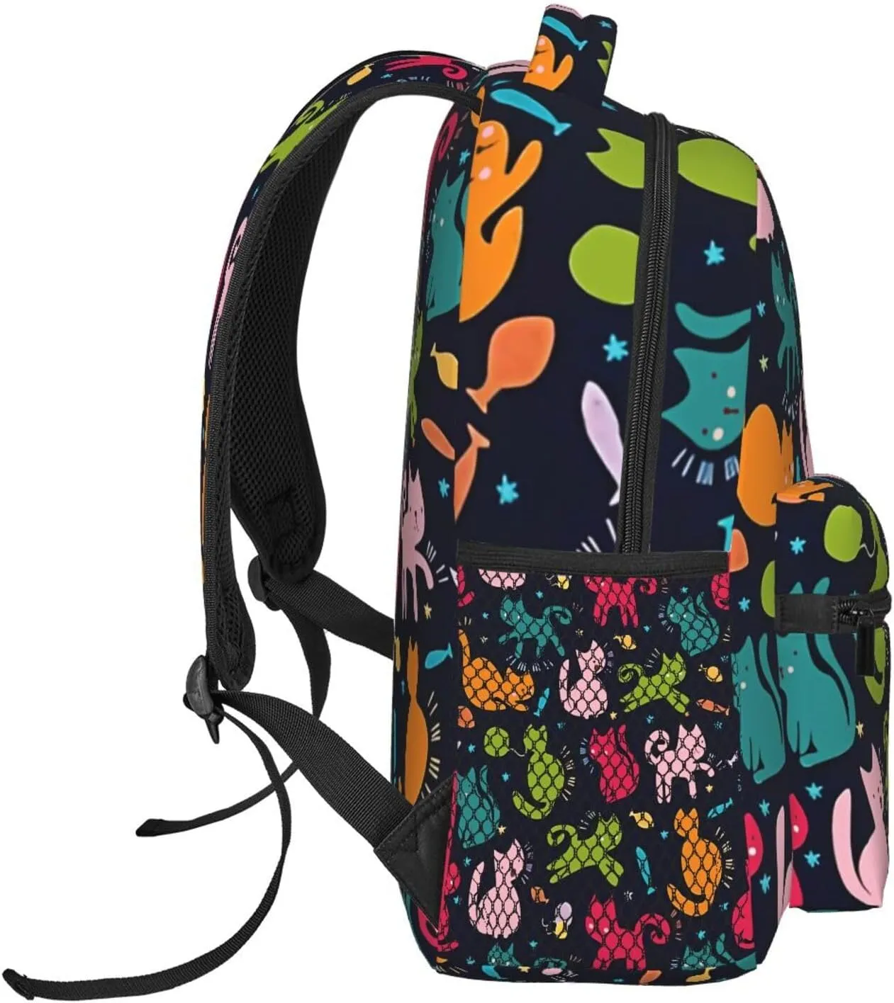 Nerxy Kitty Cat Backpack for School - Happy Cats with Fish School Backpack Colorful Kitten Pet School Bag Laptop Book Bag Fits 14 Inch Laptop Rucksack Daypack
