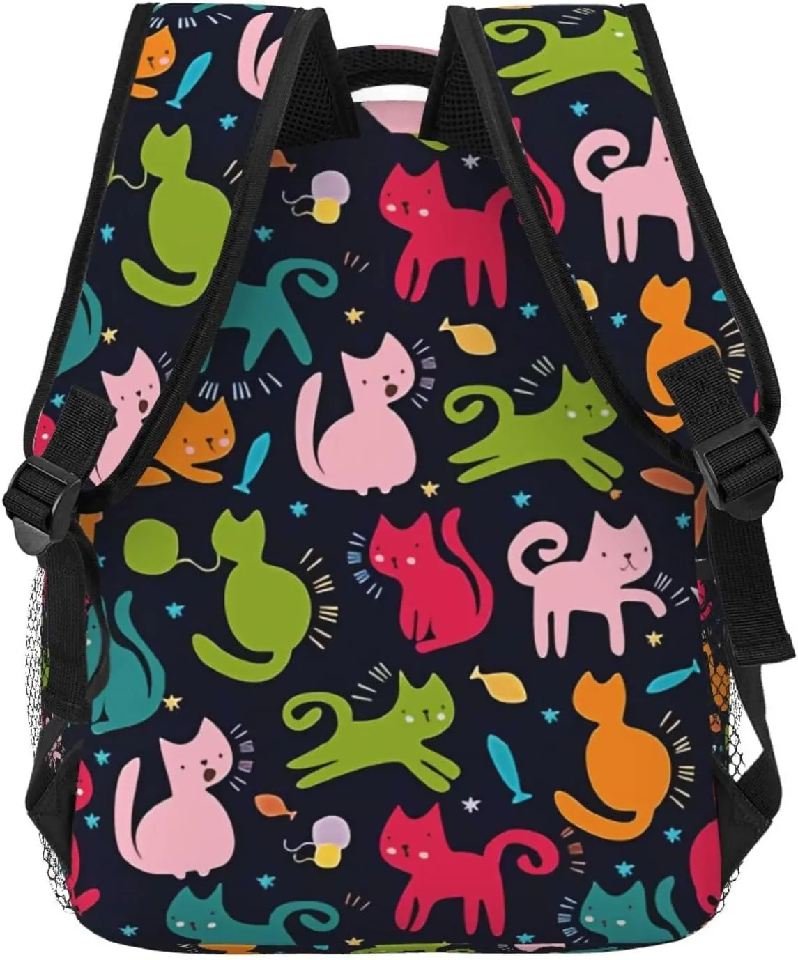 Nerxy Kitty Cat Backpack for School - Happy Cats with Fish School Backpack Colorful Kitten Pet School Bag Laptop Book Bag Fits 14 Inch Laptop Rucksack Daypack