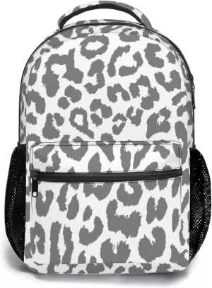 Nerxy Snow Leopard Backpack for School - Cheetah Spots School Backpack White White Grey Animal Skin School Bag Laptop Book Bag Fits 14 Inch Laptop Rucksack Daypack