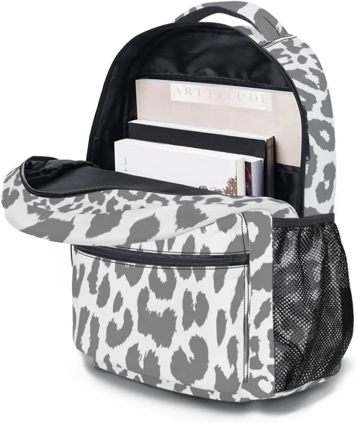 Nerxy Snow Leopard Backpack for School - Cheetah Spots School Backpack White White Grey Animal Skin School Bag Laptop Book Bag Fits 14 Inch Laptop Rucksack Daypack