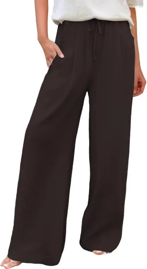 Palazzo Pants for Women Casual Plus Size Wide Leg High Waist Lounge Cotton Linen Pant 2025 Beach Gauze Summer Trouser