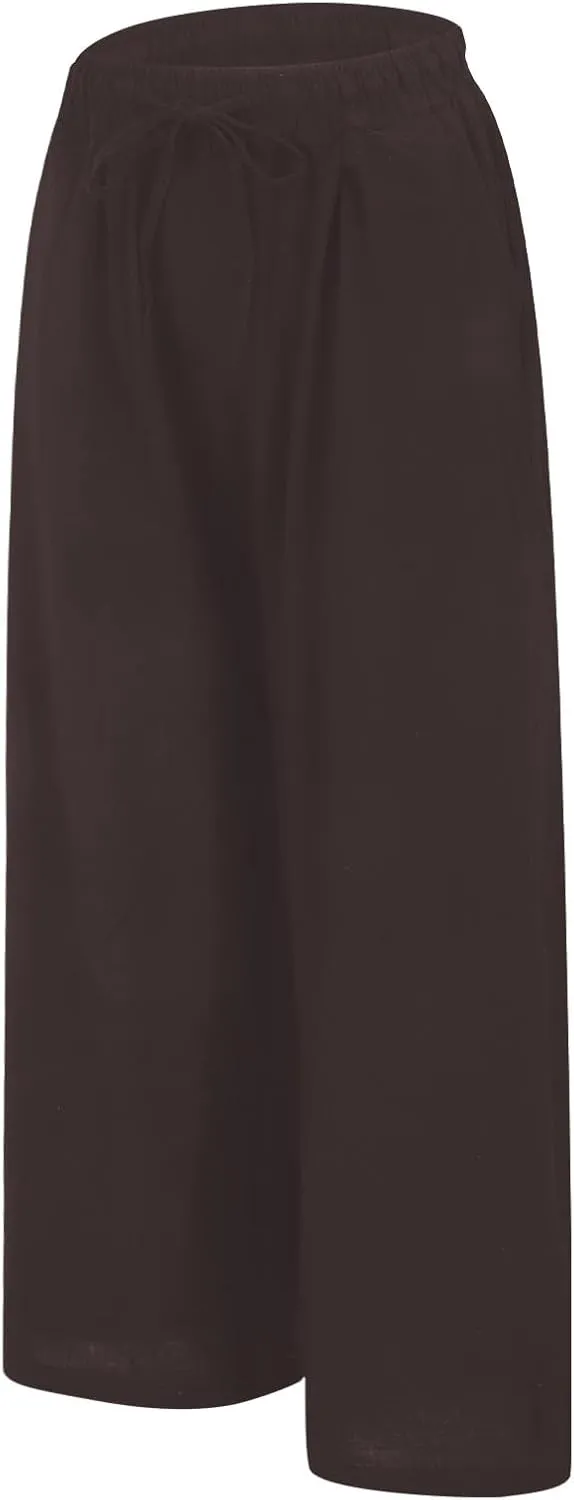 Palazzo Pants for Women Casual Plus Size Wide Leg High Waist Lounge Cotton Linen Pant 2025 Beach Gauze Summer Trouser