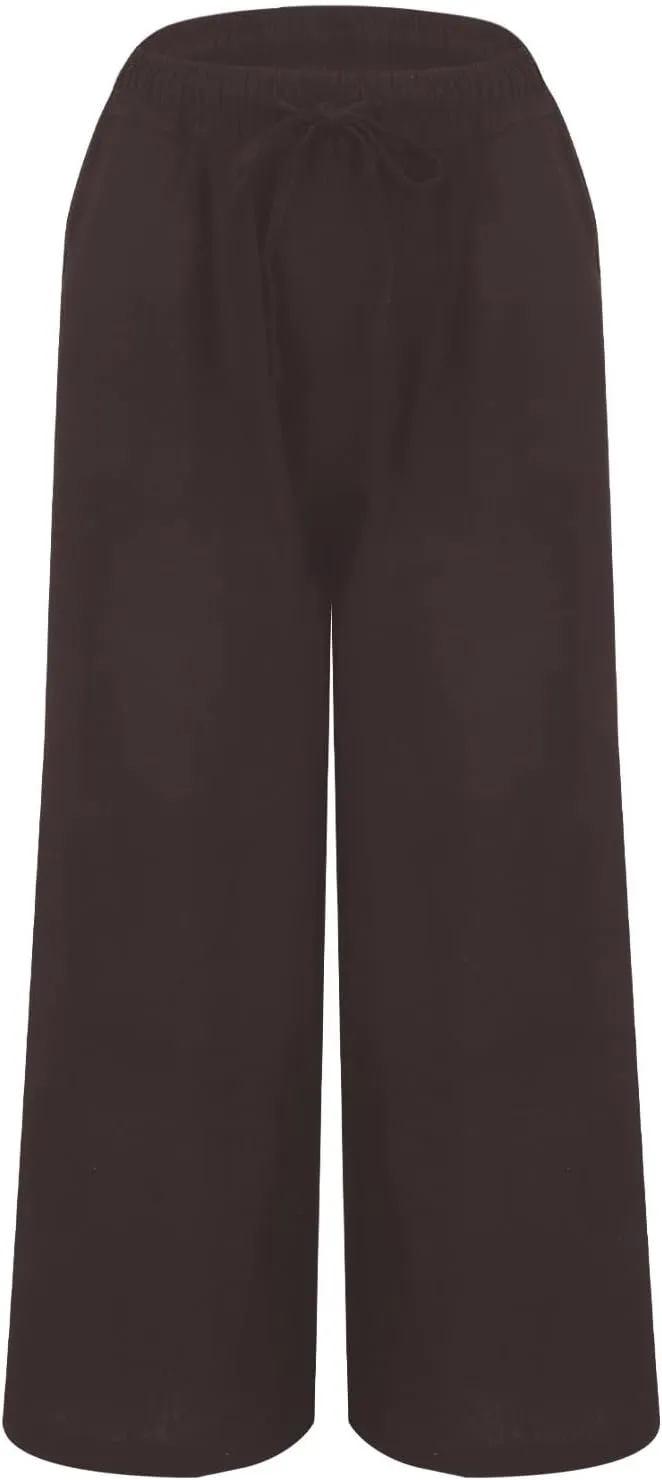 Palazzo Pants for Women Casual Plus Size Wide Leg High Waist Lounge Cotton Linen Pant 2025 Beach Gauze Summer Trouser