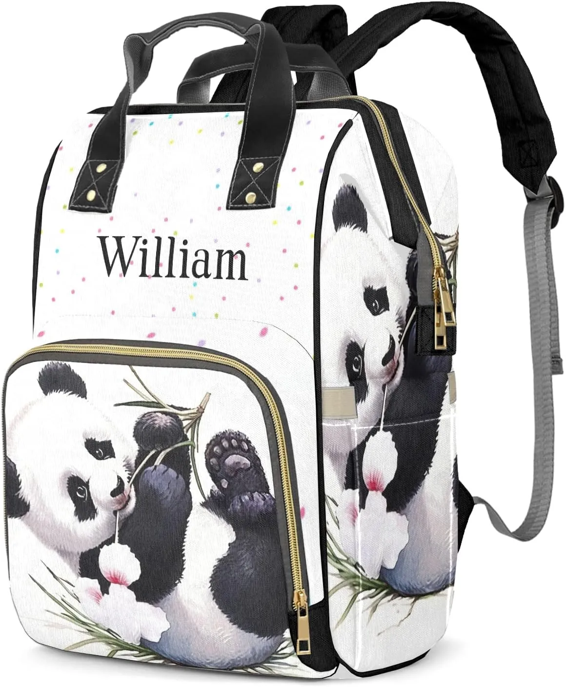Personalized Panda Diaper Bag Backpack with Name Custom Mommy Nursing Baby Bags Nappy Bag Travel Daypack for Woman Gifts