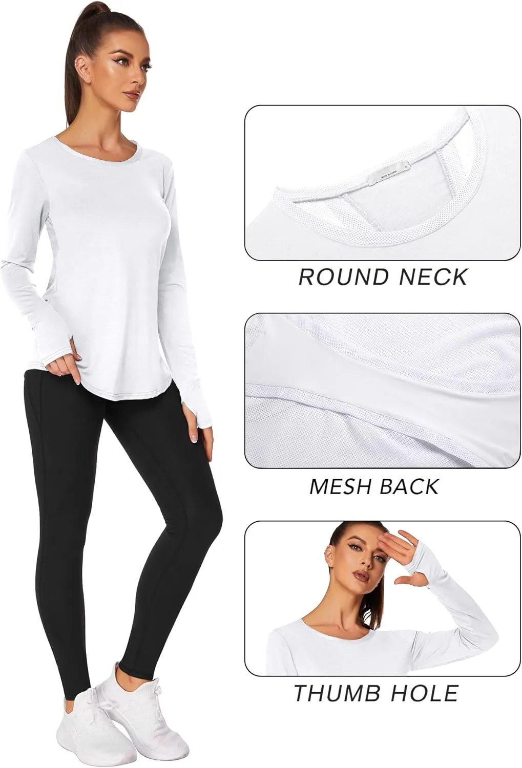 PINSPARK Long Sleeve Workout Tops for Women Yoga Shirts Moisture Wicking Gym Top Athletic Clothes with Thumbholes