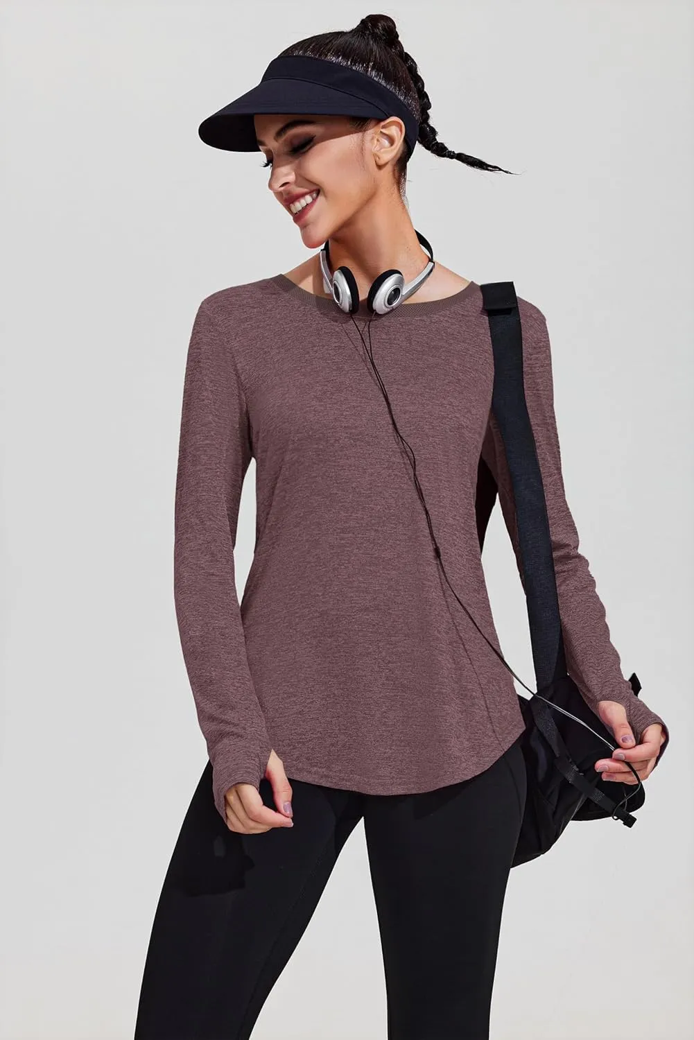 PINSPARK Long Sleeve Workout Tops for Women Yoga Shirts Moisture Wicking Gym Top Athletic Clothes with Thumbholes