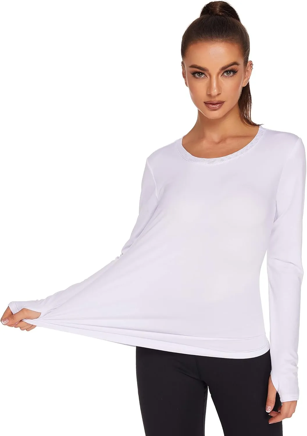 PINSPARK Long Sleeve Workout Tops for Women Yoga Shirts Moisture Wicking Gym Top Athletic Clothes with Thumbholes