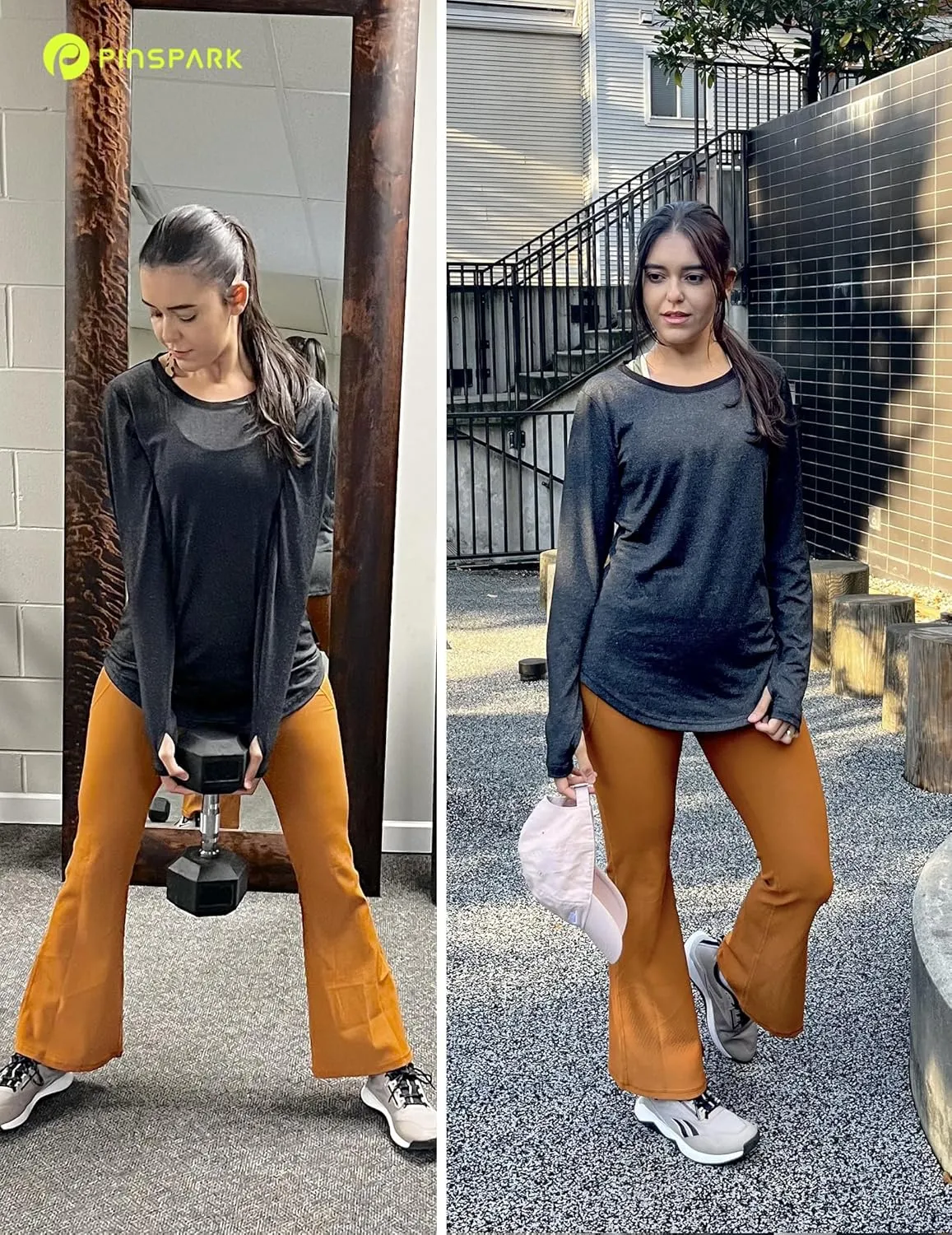 PINSPARK Long Sleeve Workout Tops for Women Yoga Shirts Moisture Wicking Gym Top Athletic Clothes with Thumbholes