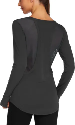 PINSPARK Long Sleeve Workout Tops for Women Yoga Shirts Moisture Wicking Gym Top Athletic Clothes with Thumbholes