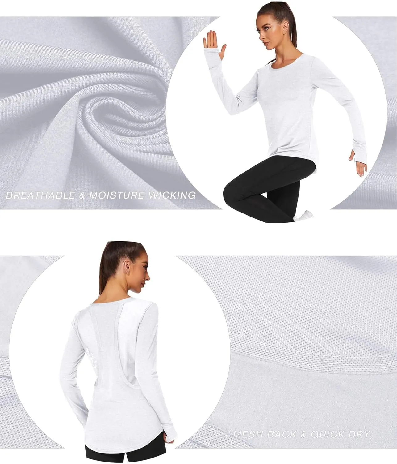 PINSPARK Long Sleeve Workout Tops for Women Yoga Shirts Moisture Wicking Gym Top Athletic Clothes with Thumbholes