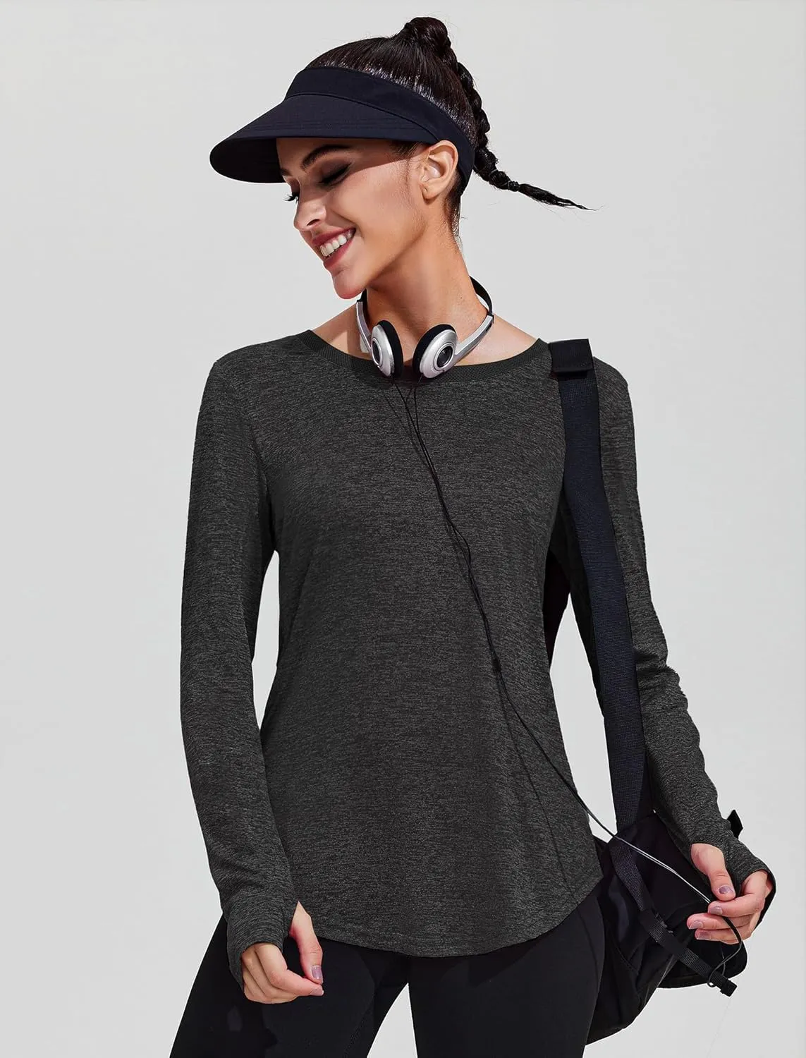PINSPARK Long Sleeve Workout Tops for Women Yoga Shirts Moisture Wicking Gym Top Athletic Clothes with Thumbholes