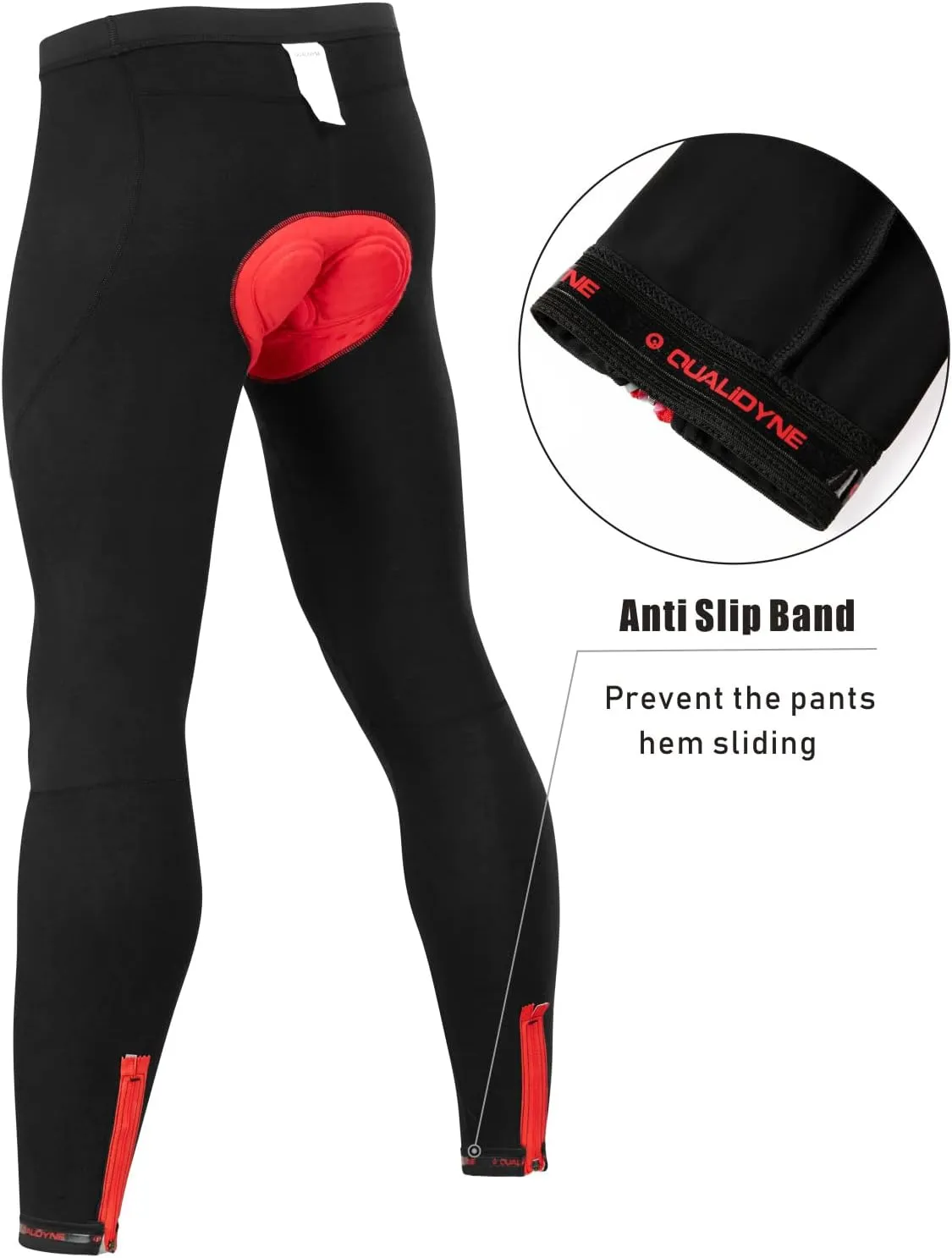 qualidyne Men's Cycling Bike Pants 4D Padded Road Bicycle Tights Outdoor Biking Leggings.