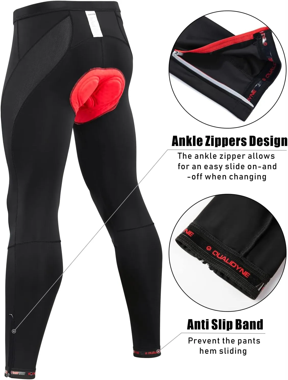 qualidyne Men's Cycling Bike Pants 4D Padded Road Bicycle Tights Outdoor Biking Leggings.