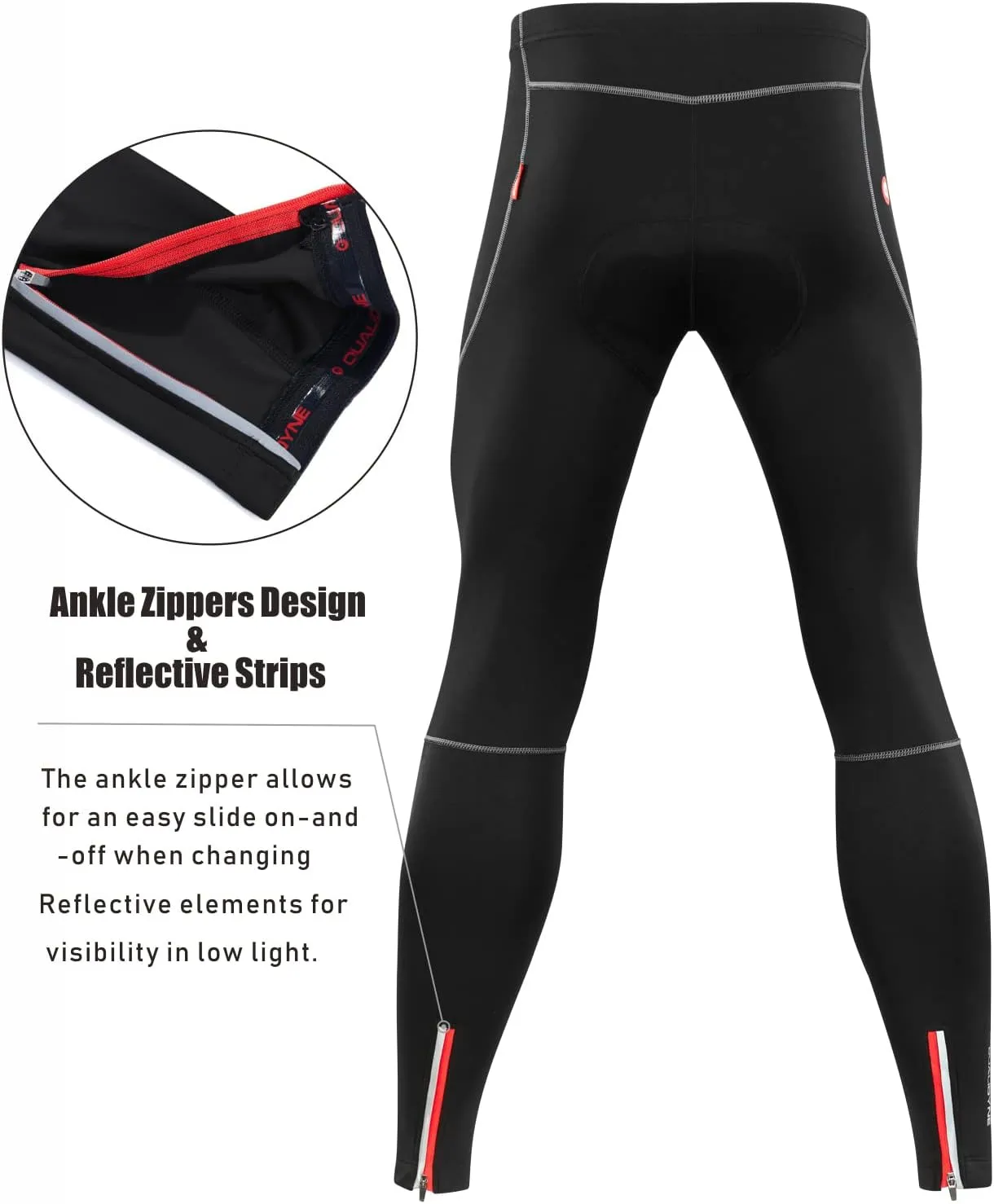qualidyne Men's Cycling Bike Pants 4D Padded Road Bicycle Tights Outdoor Biking Leggings.