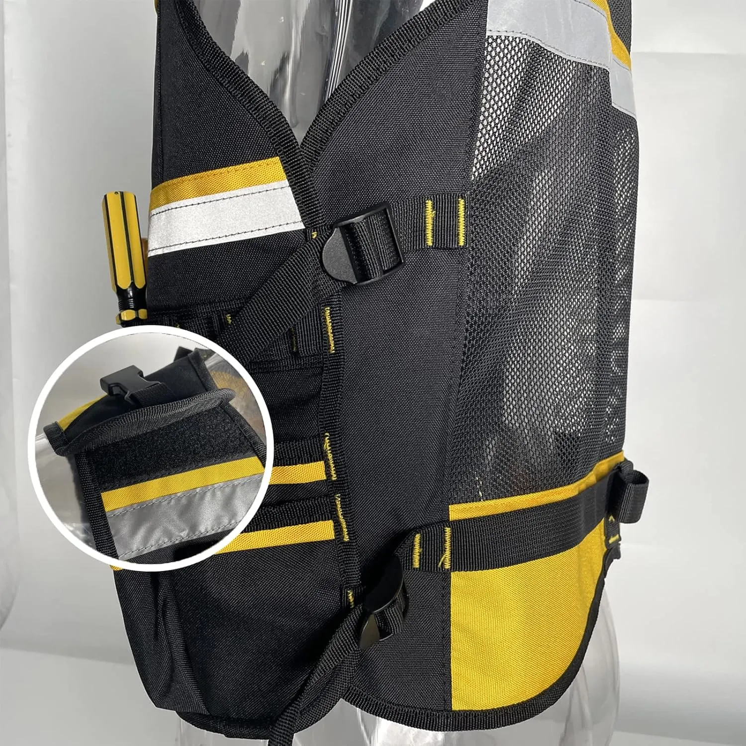 Reflective Safety Tool Vest with Multi-pockets and Zipper,Heavy Duty Tool Vest for Electricians Carpenter
