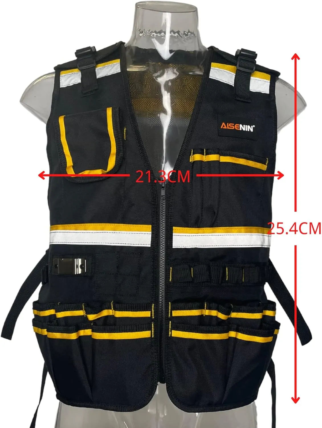 Reflective Safety Tool Vest with Multi-pockets and Zipper,Heavy Duty Tool Vest for Electricians Carpenter