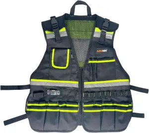 Reflective Safety Tool Vest with Multi-pockets and Zipper,Heavy Duty Tool Vest for Electricians Carpenter