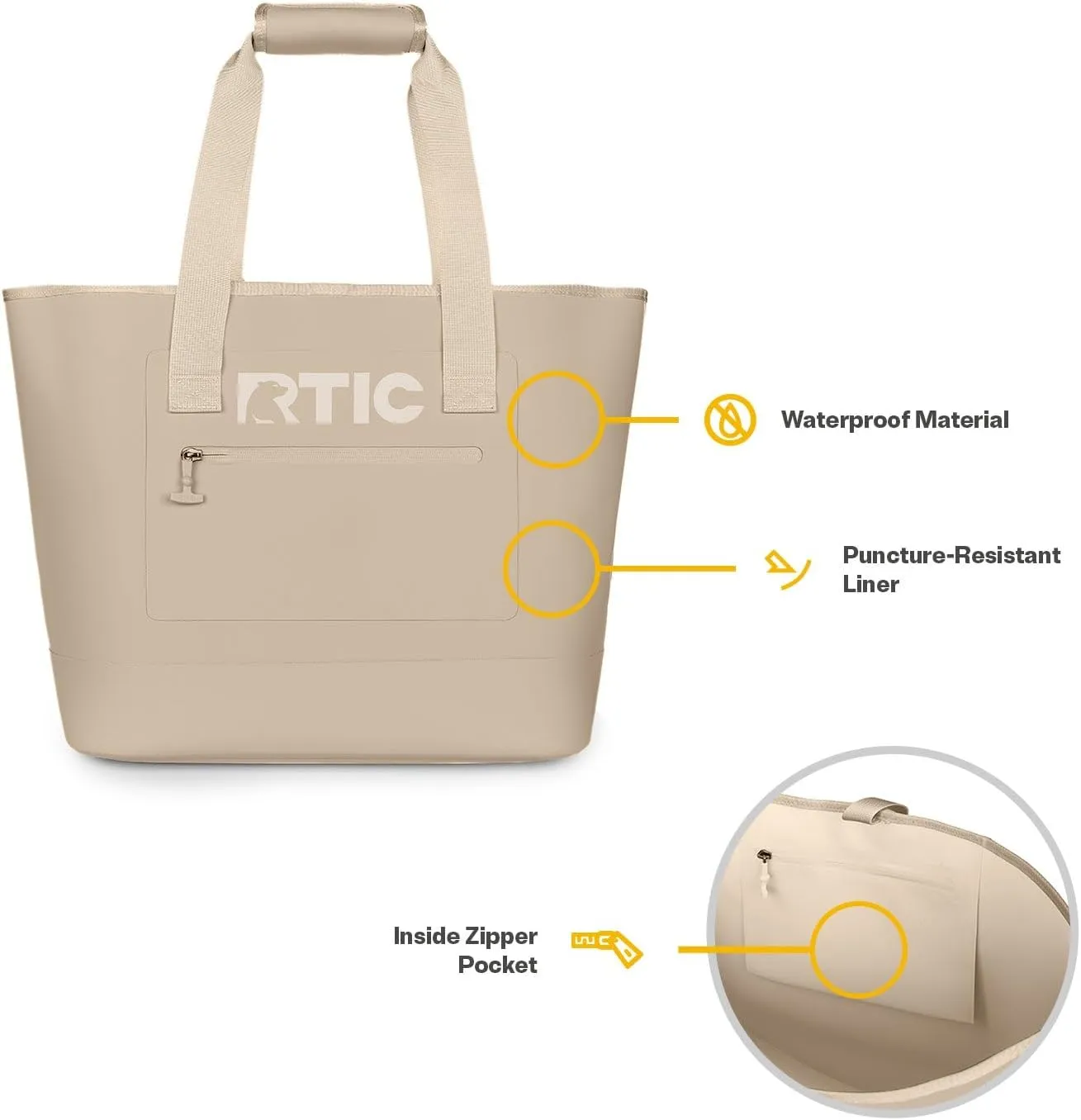 RTIC Ultra-Tough Tote Bag, Waterproof for Beach, Pool, Towel, Grocery, Shopping, Heavy-Duty, Puncture Resistant, Large
