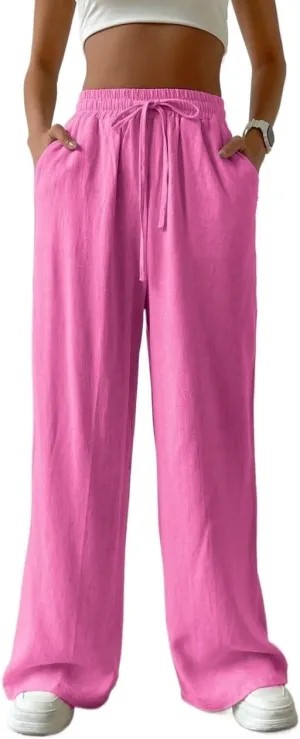 SECOLI Women Causal High Waist Wide Leg Pants Drawstring Waist Wide Leg Pants