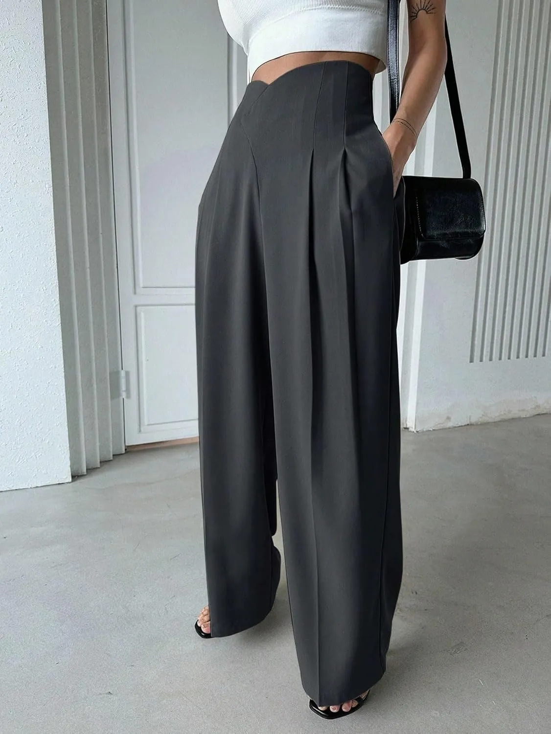 SECOLI Women Causal High Waist Wide Leg Pants High Waist Wide Leg Pants