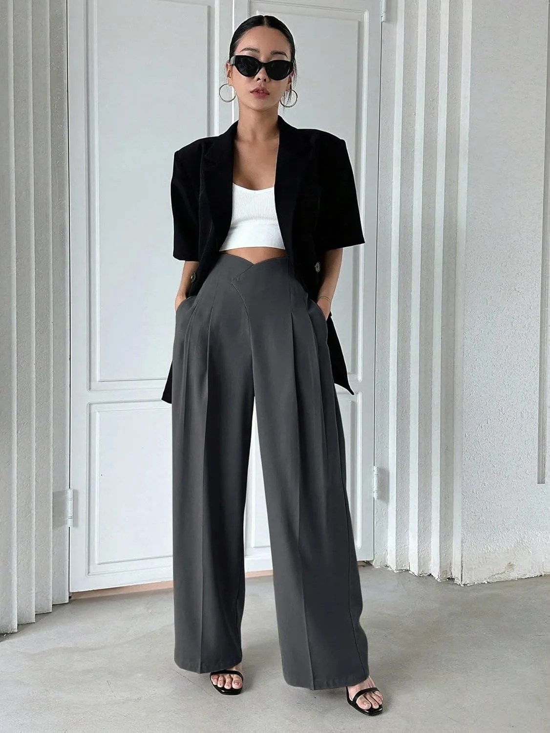 SECOLI Women Causal High Waist Wide Leg Pants High Waist Wide Leg Pants