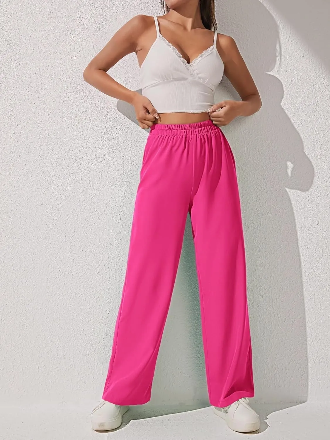 SECOLI Women Causal High Waist Wide Leg Pants Solid Wide Leg Pants