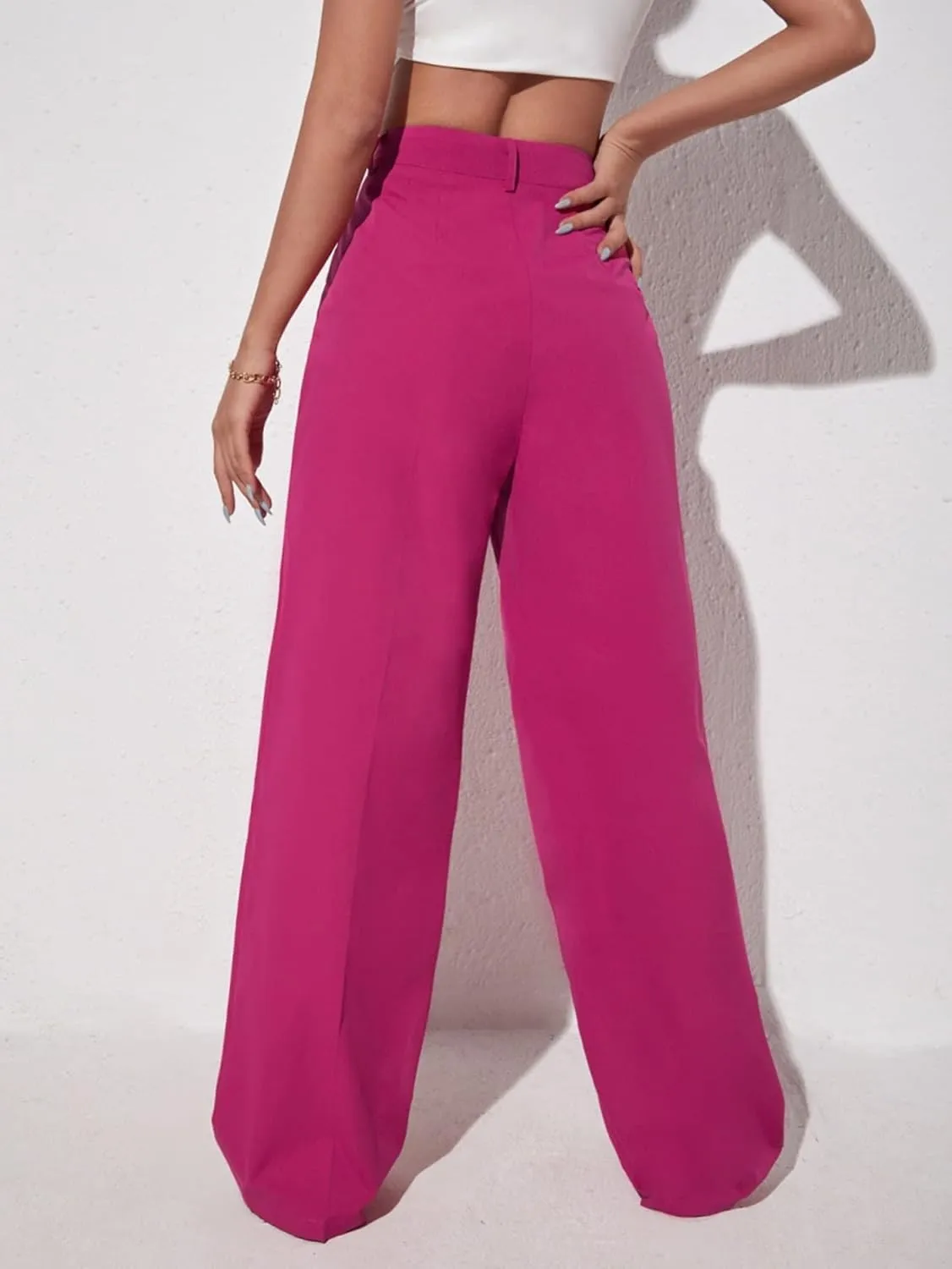 SECOLI Women Causal High Waist Wide Leg Pants Solid Wide Leg Pants