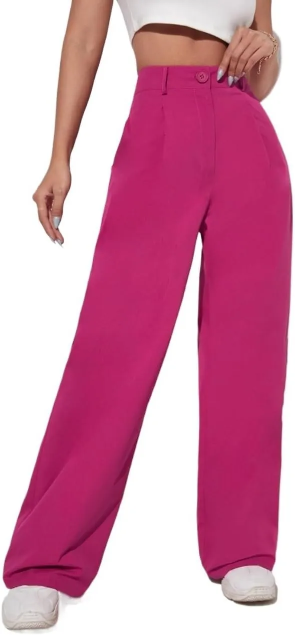 SECOLI Women Causal High Waist Wide Leg Pants Solid Wide Leg Pants
