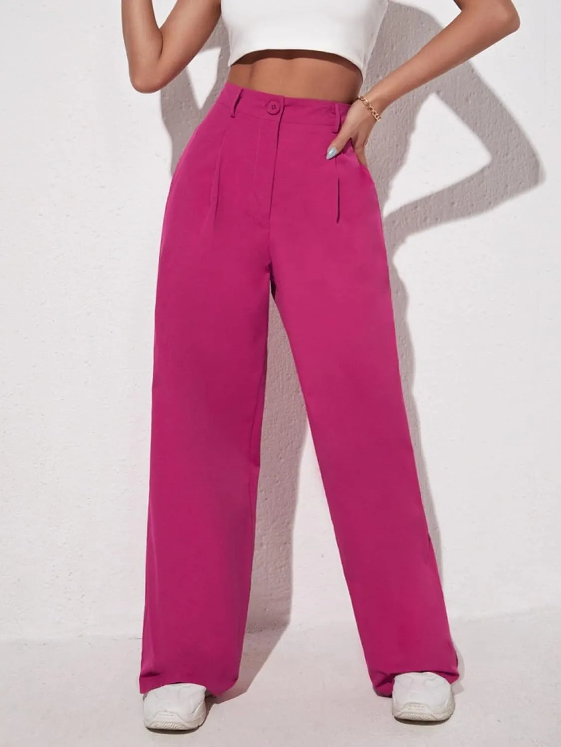 SECOLI Women Causal High Waist Wide Leg Pants Solid Wide Leg Pants