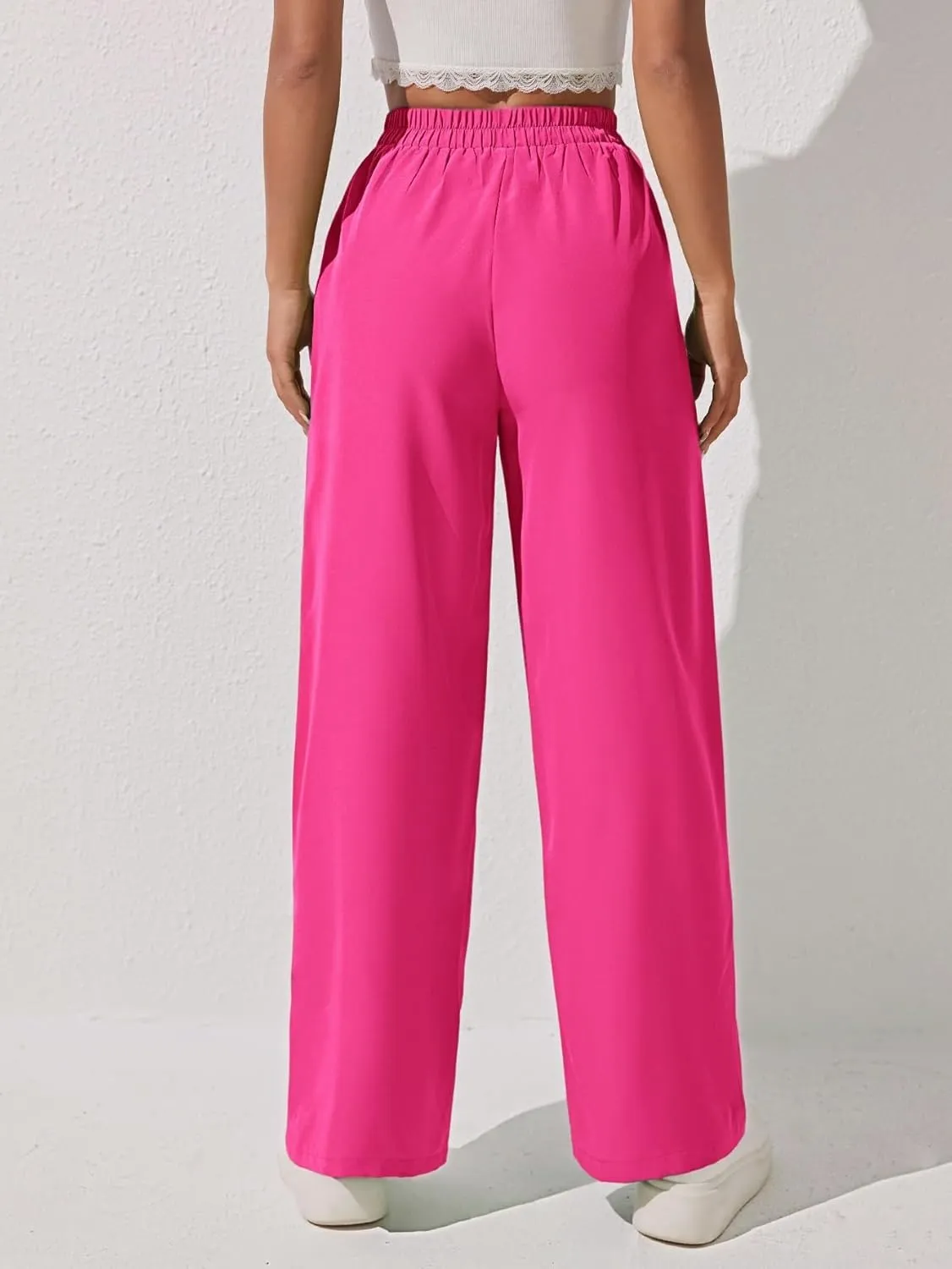 SECOLI Women Causal High Waist Wide Leg Pants Solid Wide Leg Pants