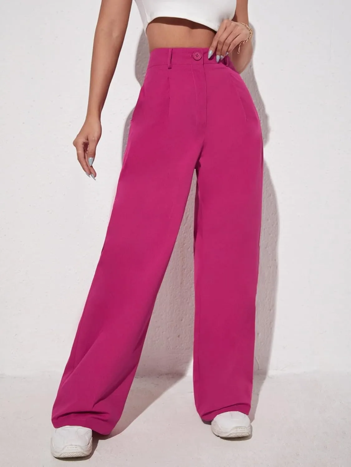 SECOLI Women Causal High Waist Wide Leg Pants Solid Wide Leg Pants
