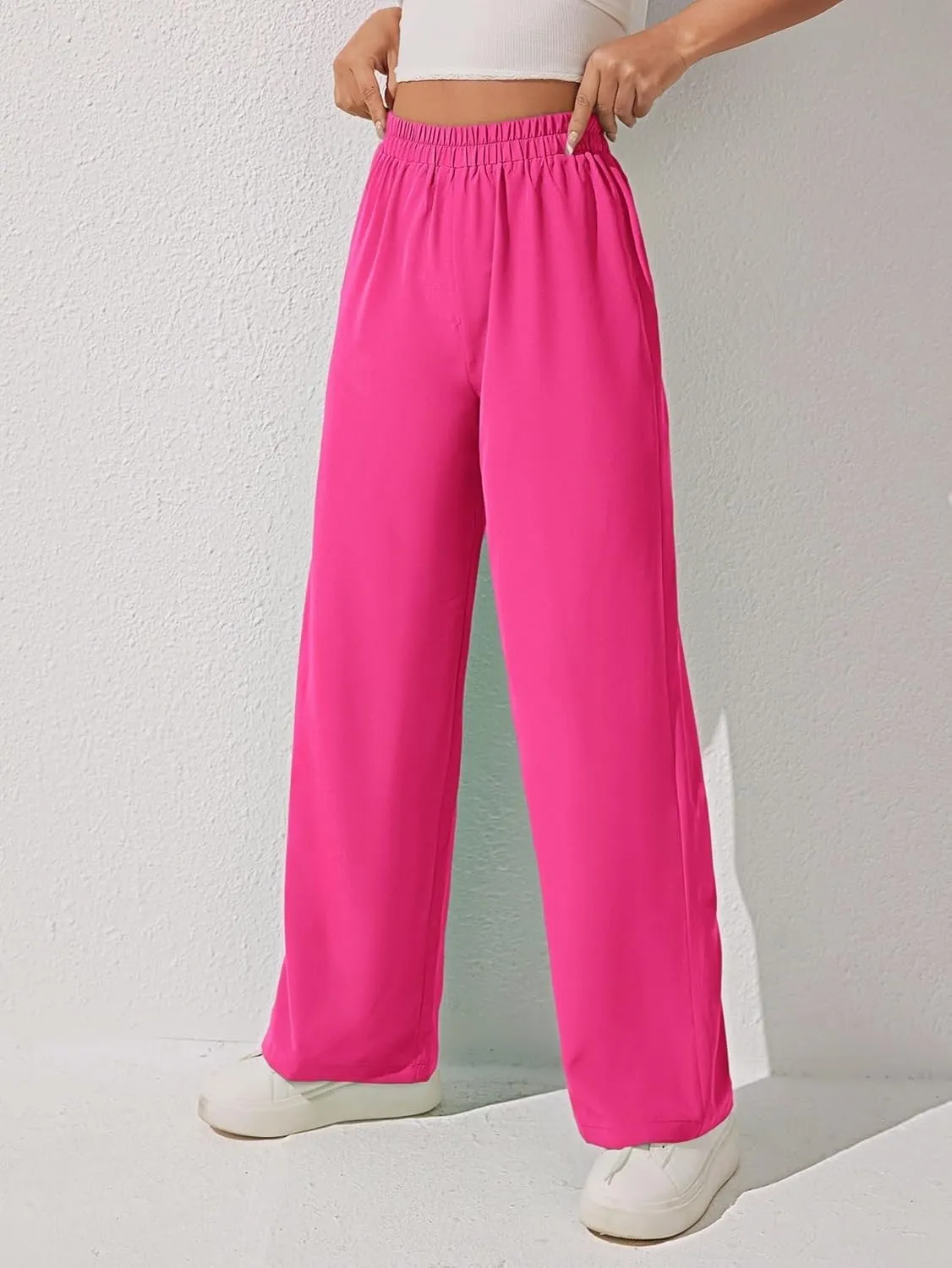 SECOLI Women Causal High Waist Wide Leg Pants Solid Wide Leg Pants