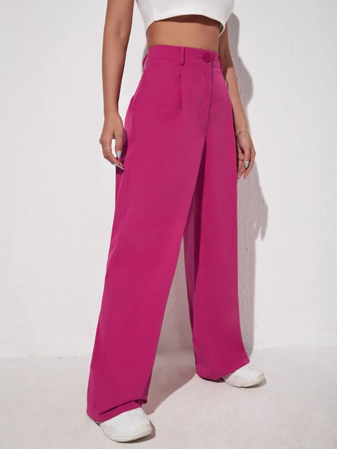 SECOLI Women Causal High Waist Wide Leg Pants Solid Wide Leg Pants
