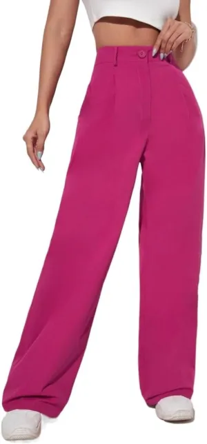 SECOLI Women Causal High Waist Wide Leg Pants Solid Wide Leg Pants