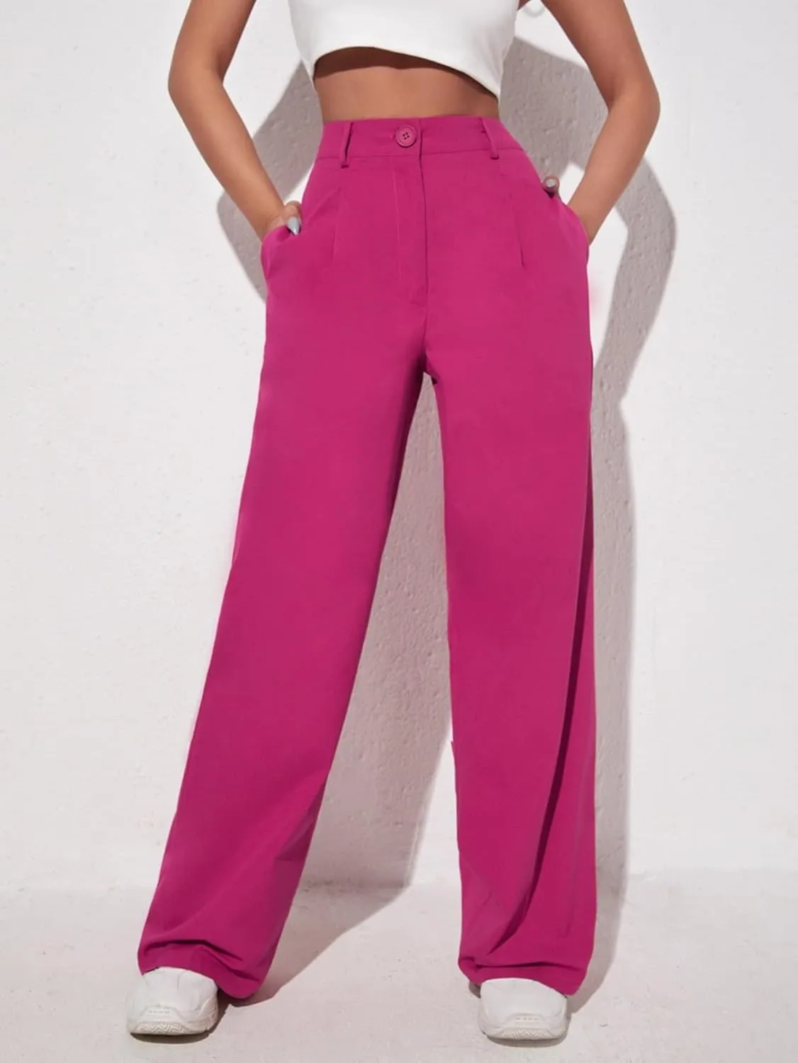 SECOLI Women Causal High Waist Wide Leg Pants Solid Wide Leg Pants