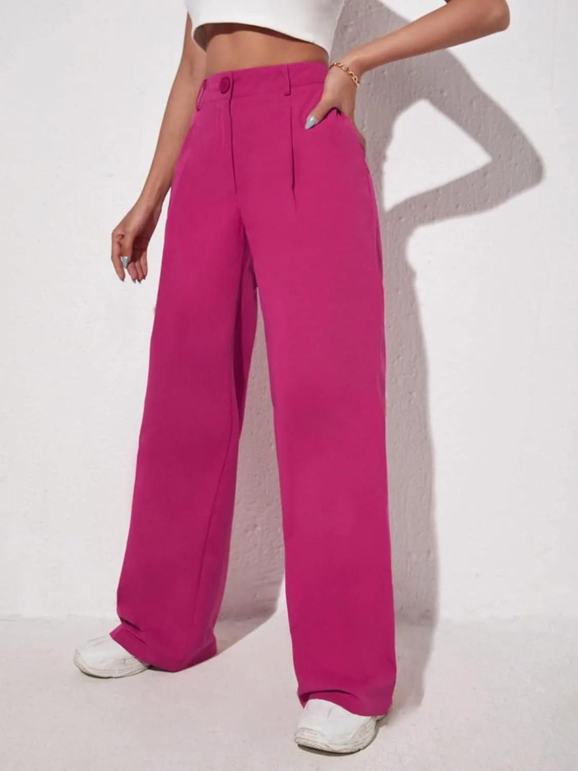 SECOLI Women Causal High Waist Wide Leg Pants Solid Wide Leg Pants