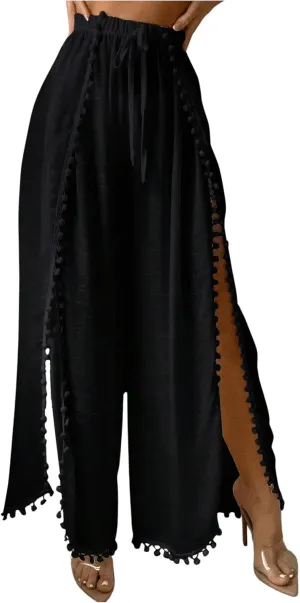 SHENHE Women's Bathing Suit Cover Up Pants Split Wide Leg Sheer Flowy Beach Palazzo Pants